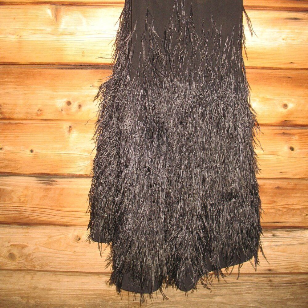 MAC DUGGAL  11839 Black Jersey Long Sleeve High Neck Feather Gown - Picture 15 of 16